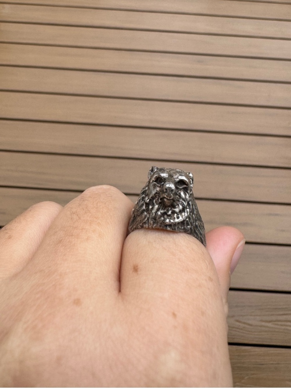 Vintage Metal Bear Ring Hand Cast Brutalist Metalwork size 9 (19mm)